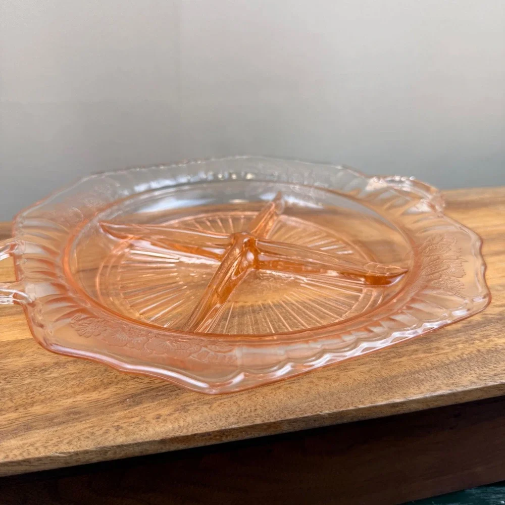Anchor Hocking Mayfair Open Rose Pink Depression Glass Divided Grill Plate 10.5